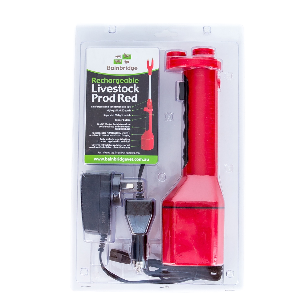 Bainbridge Livestock Prodder & Shaft - Red (Rechargeable 12v or 240v)